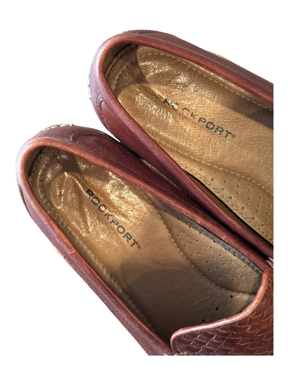 Rockport Rhyder Venetian Woven Leather Comfort Loafers Cognac Size 10M